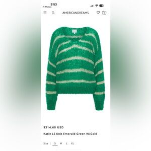 American Dreams Katie Green and Gold Striped Mohair Sweater, Size XL